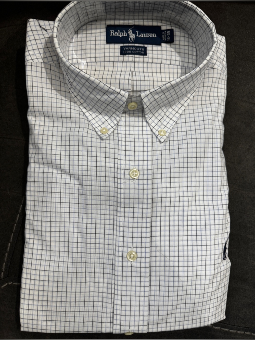NEW 16 - 35 Ralph Lauren White Button-Down Shirt Navy Windowpane Check shirt